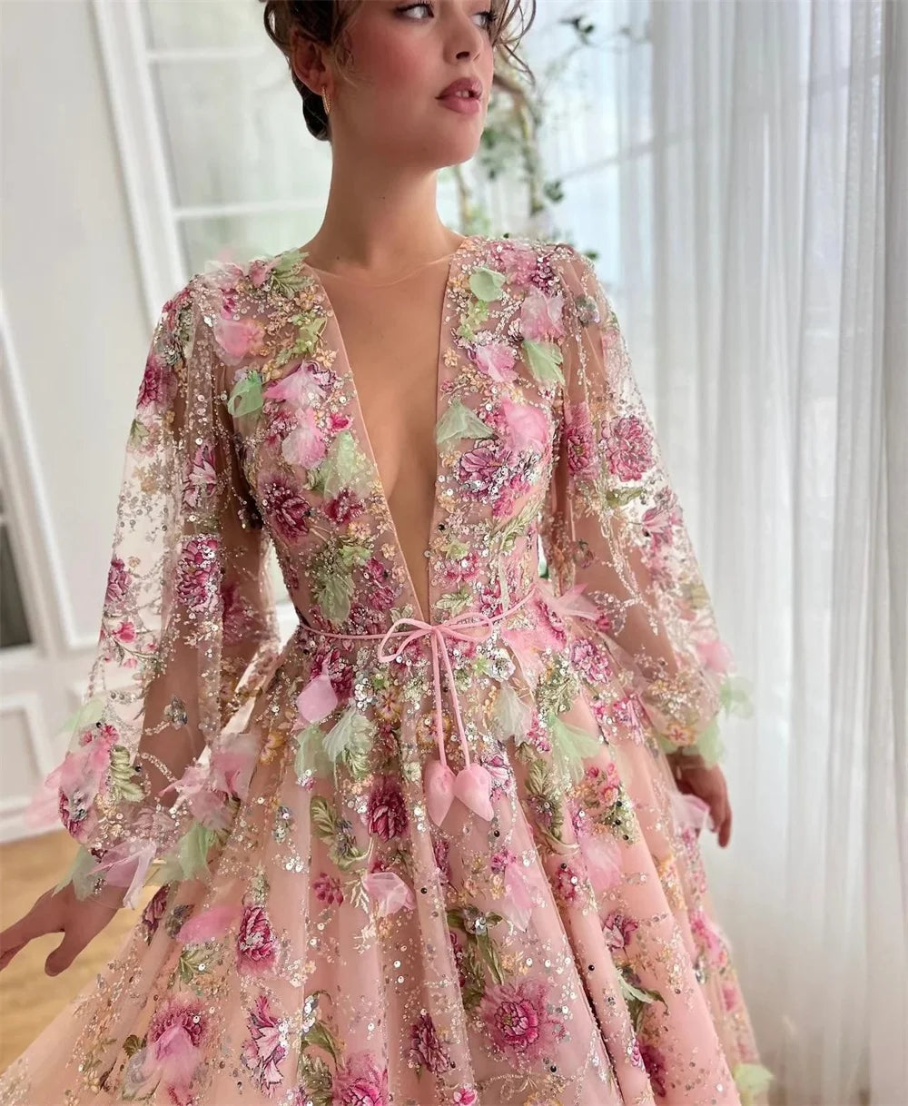 Customized Pink V-Neck Wedding Dress 2025 - JStorehub 