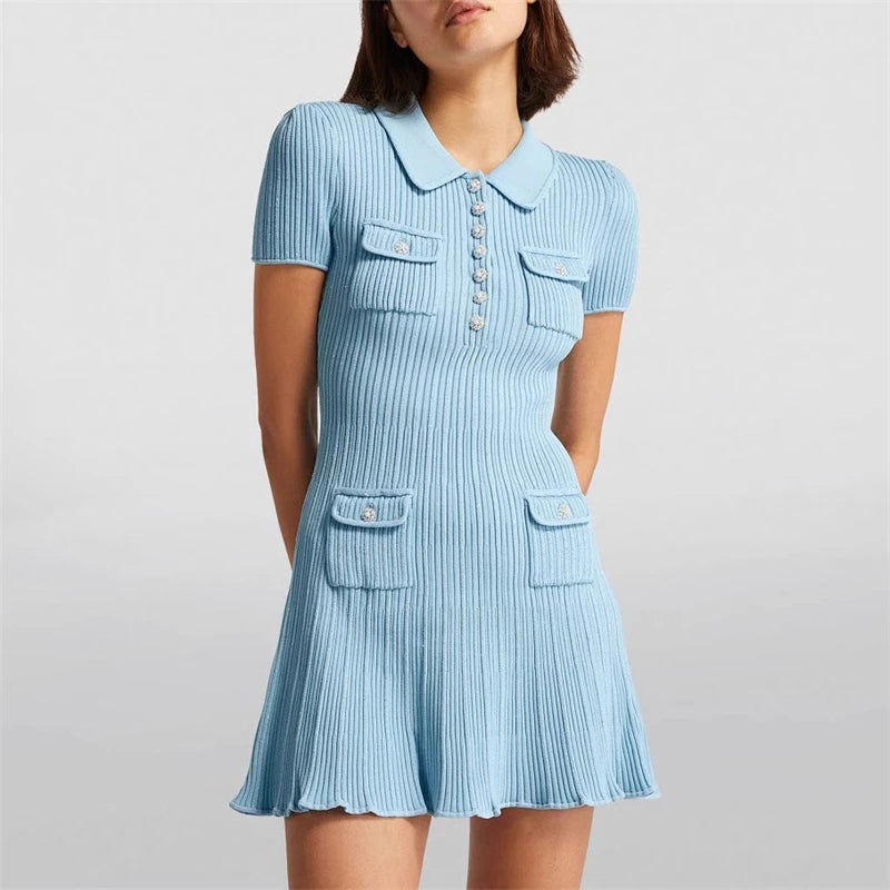 Women Dresses - Polo Neck Knitted Dress Y2K - Salman Store