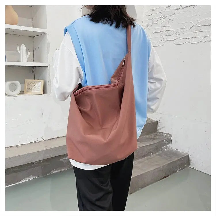 2026 Canvas Tote Bag for Women - Casual Solid Color Shoulder Messenger Bag - JStorehub 