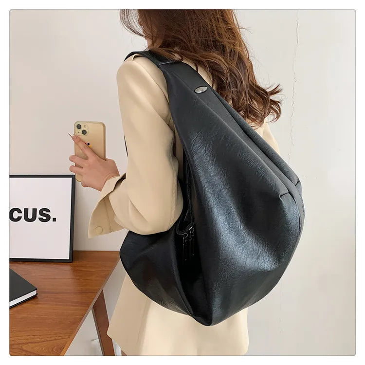 Big Black Shoulder Bag for Women - Large Hobo Soft Leather Crossbody Tote Bag