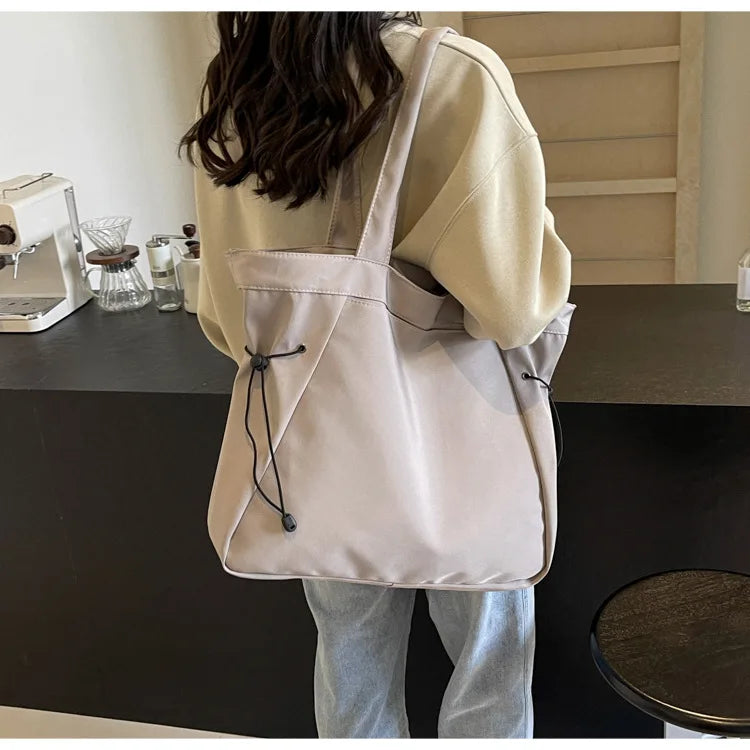 Casual Large Capacity Tote Bag for Women - Simple Aesthetic Drawstring Shoulder Bag