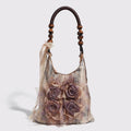Chinese Style Rose Decor Shoulder Bag - Classic Pleated Commuter Tote Bag - JStorehub 