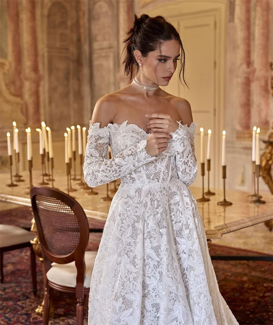 Modern Sweetheart A-Line Wedding Dress - Long Sleeve Customizable Bridal Gown 2026 - JStorehub 