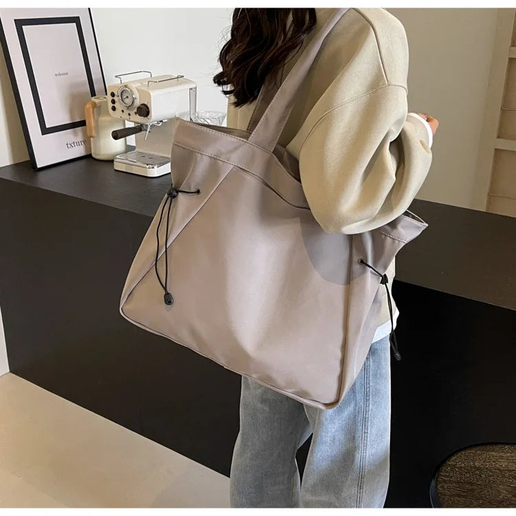 Casual Large Capacity Tote Bag for Women - Simple Aesthetic Drawstring Shoulder Bag