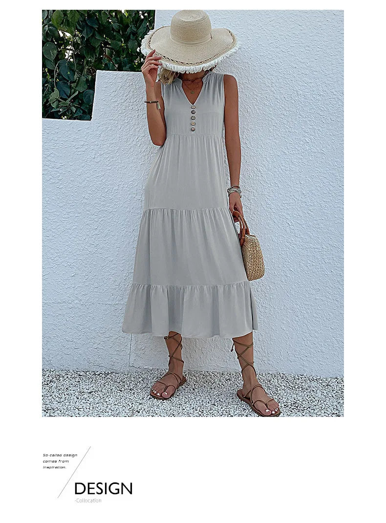 Women Dresses: Casual Summer Midi Dress - Salman Store