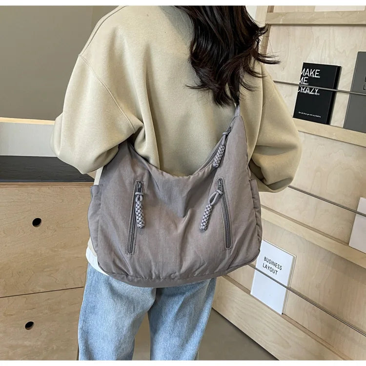 Trendy Women's Soft Cloth Shoulder Bag - Solid Color Y2K Casual Big Crossbody Bag 2026