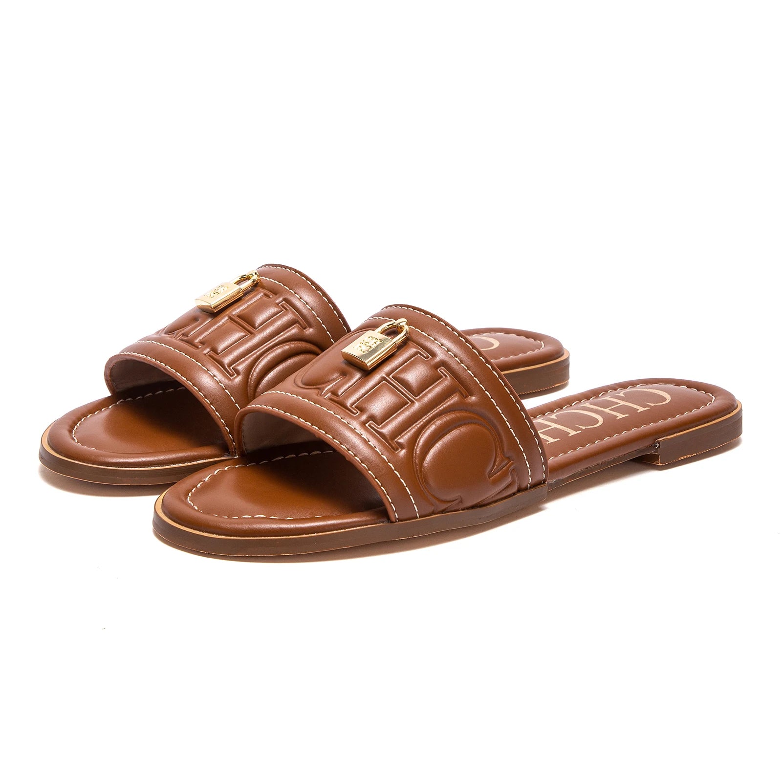 Women's Solid Color Embossed Flat Sandals - Simple Fashion Summer Slippers - JStorehub 