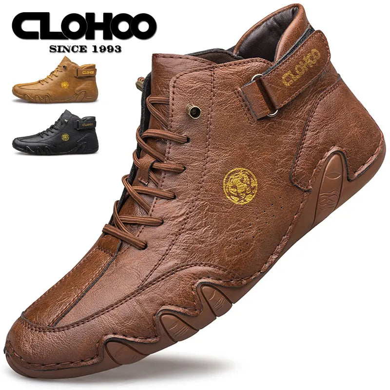 CLOHOO Hand-Sewn Soft-Soled Octopus Boot Men's Short Boots High-Top Leather Boots for Men