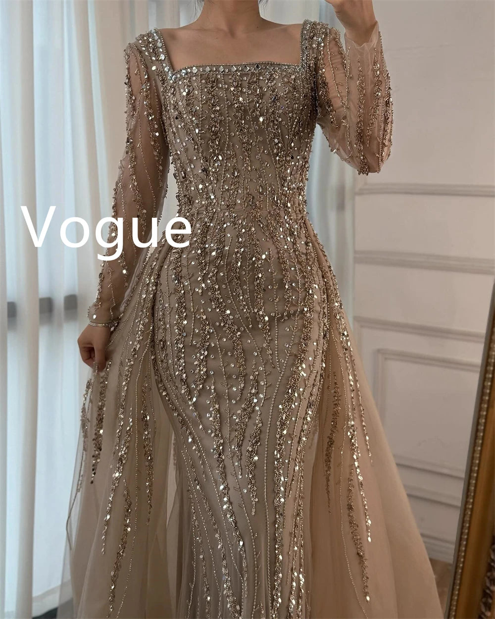 Customized Mermaid Tulle Evening Dress - Square Collar Homecoming Gown - JStorehub 