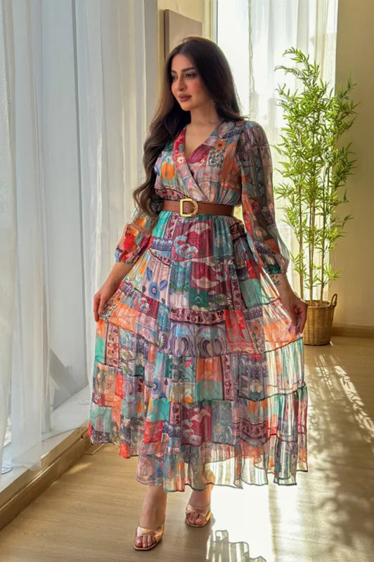 Women Dresses: BKLD V-Neck Chiffon Evening Dress | Salman Store