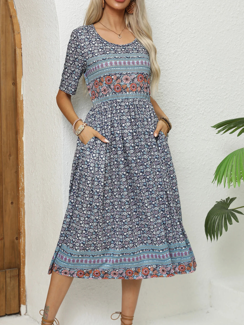 Women Dresses: Elegant Bohemian Print Dress - Salman Store