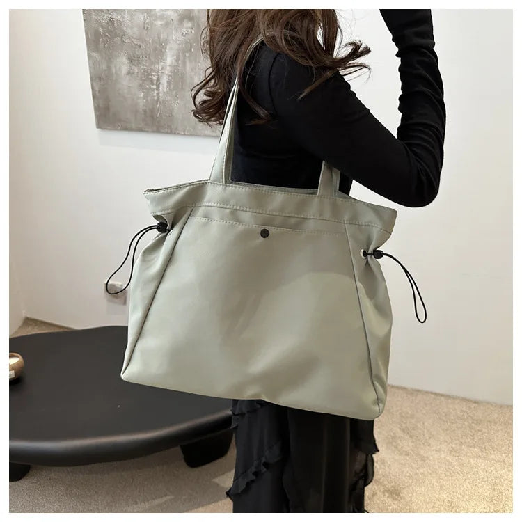 Casual Large Capacity Tote Bag for Women - Simple Aesthetic Drawstring Shoulder Bag