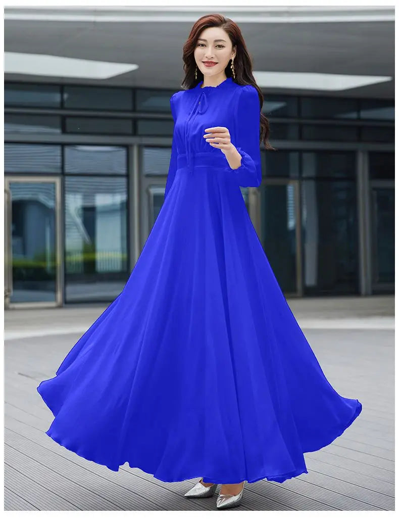 2026 Bohemian Beach Long Chiffon Dress - Elegant Long Sleeve 4XL - JStorehub 