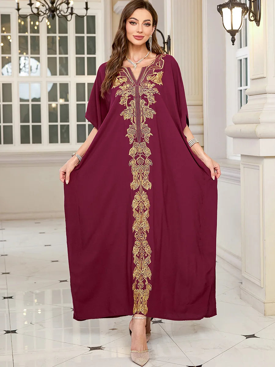 Women Embroidered Long Caftans Plus Size Kaftan Dresses Beach Bathing Suit Cover up moomoo Dress Moroccan Robe