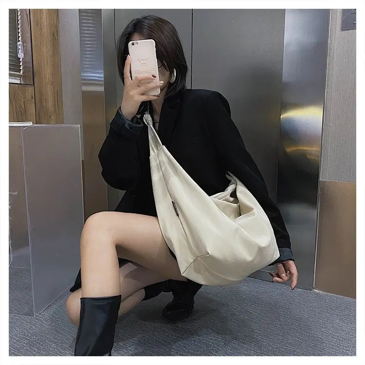 2026 Canvas Tote Bag for Women - Casual Solid Color Shoulder Messenger Bag - JStorehub 