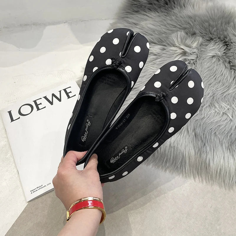 2025 Polka Dot Retro Ballerina Flats - Japanese Tabi Split Toe Shoes - JStorehub 