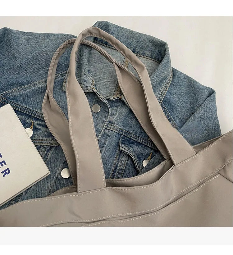 Casual Large Capacity Tote Bag for Women - Simple Aesthetic Drawstring Shoulder Bag - JStorehub 