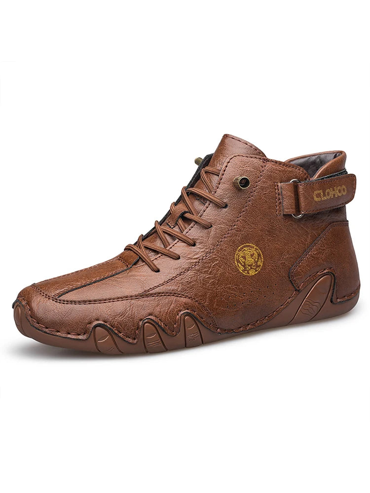 CLOHOO Hand-Sewn Soft-Soled Octopus Boot Men's Short Boots High-Top Leather Boots for Men
