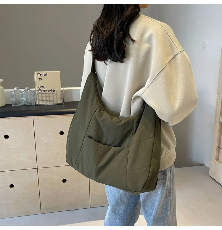 Trendy Women's Soft Cloth Shoulder Bag - Solid Color Y2K Casual Big Crossbody Bag 2026