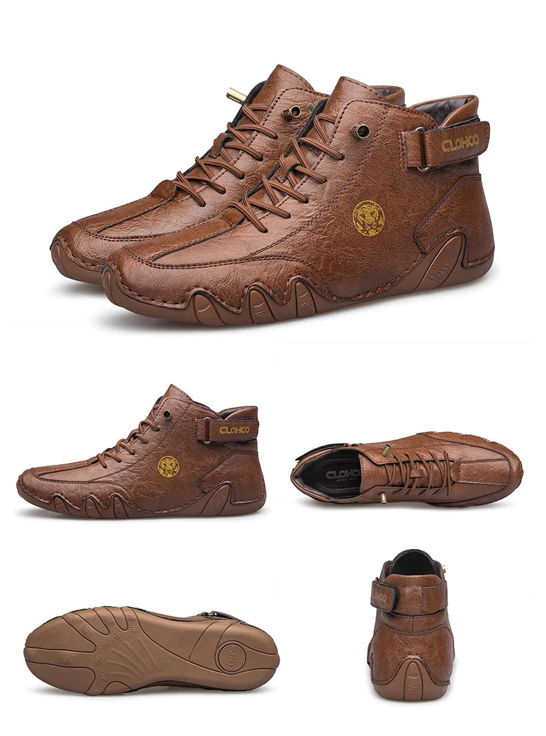 CLOHOO Hand-Sewn Soft-Soled Octopus Boot Men's Short Boots High-Top Leather Boots for Men