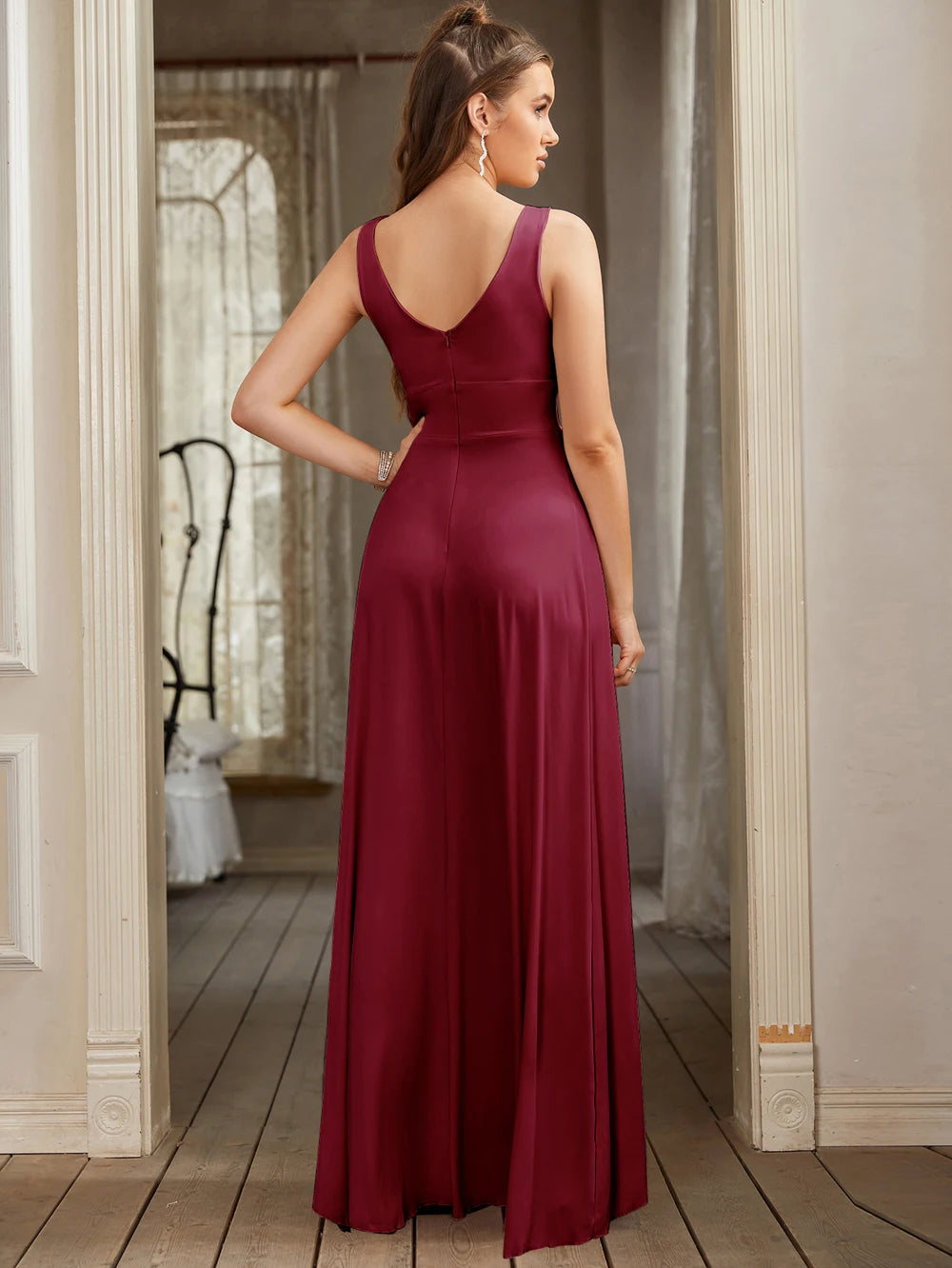 Women's Sleeveless V-Neck Backless Evening Dress Floor - SalmanStore 