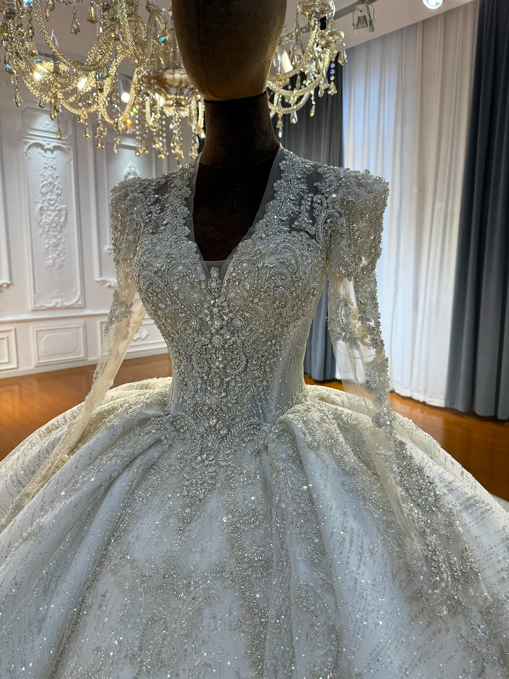 Customized Full Beading V-Neck Wedding Dress - Amanda Novias 2026 Bridal Gown - JStorehub 