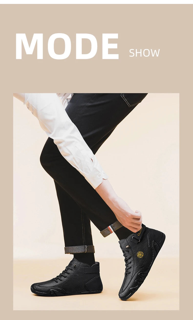 CLOHOO Hand-Sewn Soft-Soled Octopus Boot Men's Short Boots High-Top Leather Boots for Men