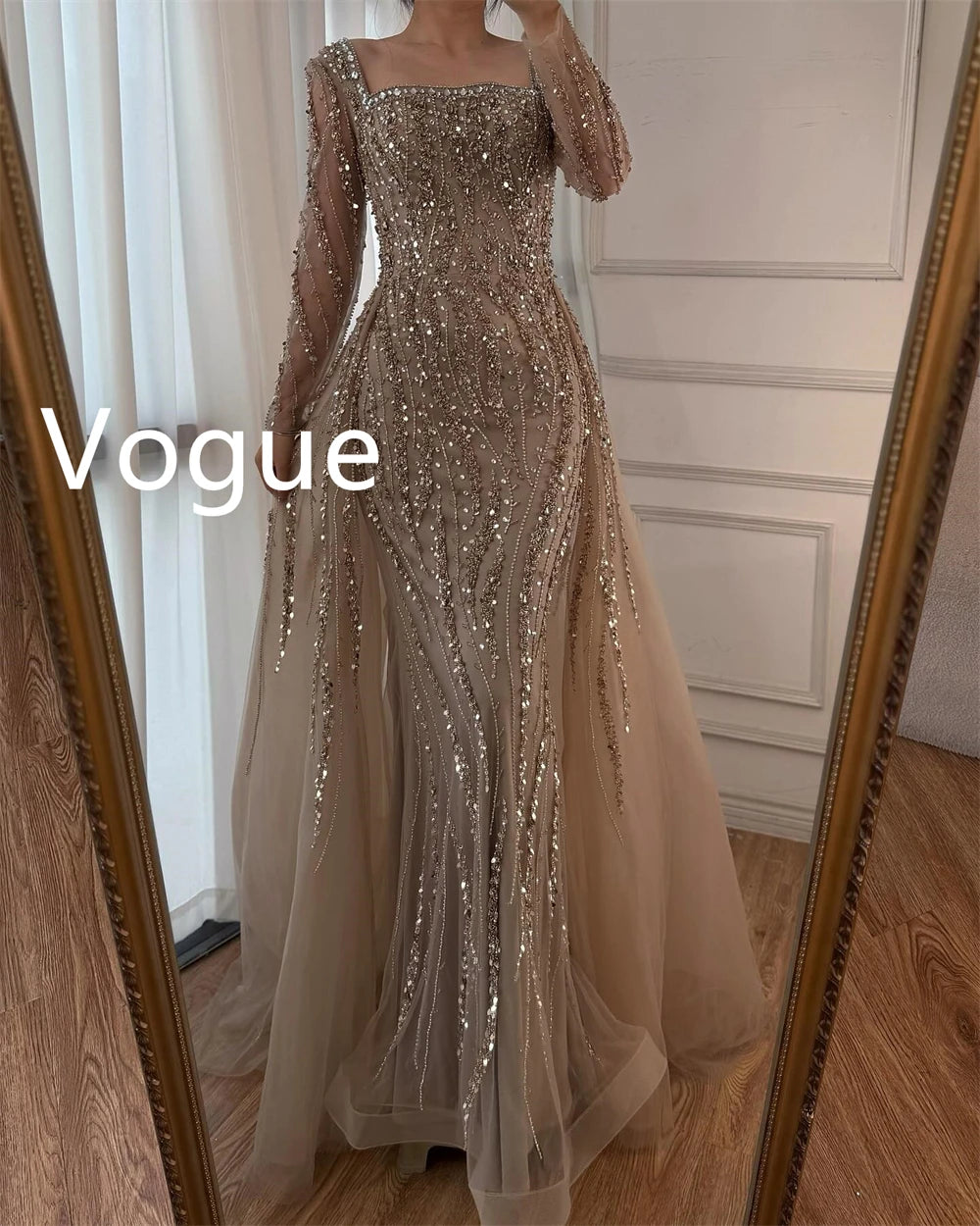 Customized Mermaid Tulle Evening Dress - Square Collar Homecoming Gown - JStorehub 