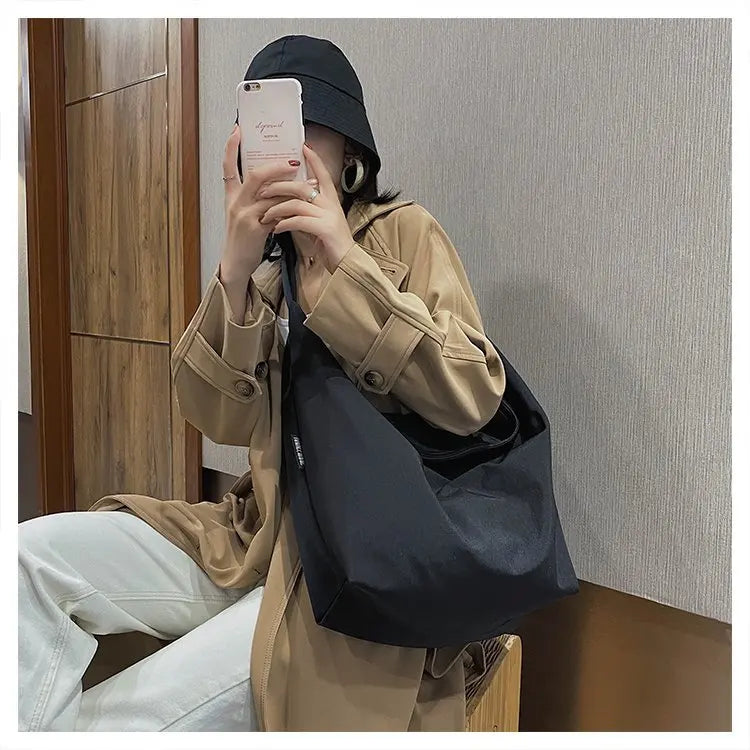2026 Canvas Tote Bag for Women - Casual Solid Color Shoulder Messenger Bag - JStorehub 