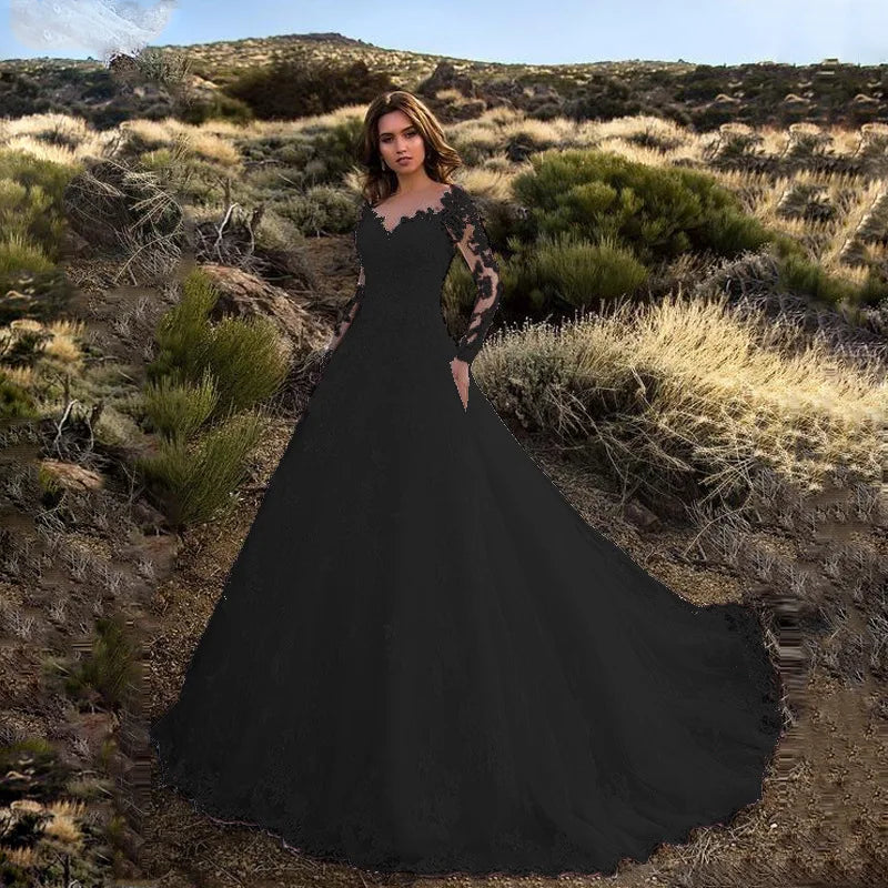 Elegant Long Sleeve Lace Plus Size Wedding Dress - 3XL Ball Gown Bridal Gown - JStorehub 