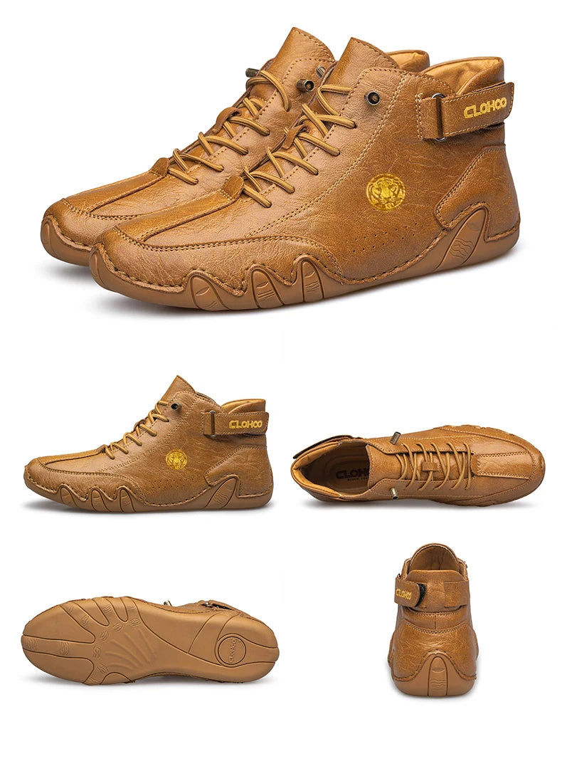 CLOHOO Hand-Sewn Soft-Soled Octopus Boot Men's Short Boots High-Top Leather Boots for Men
