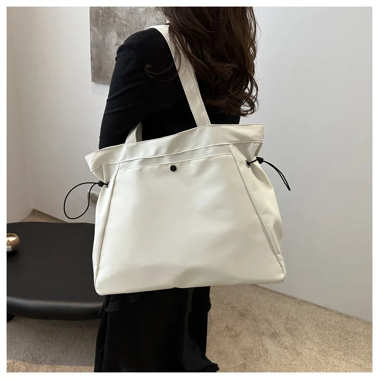 Casual Large Capacity Tote Bag for Women - Simple Aesthetic Drawstring Shoulder Bag