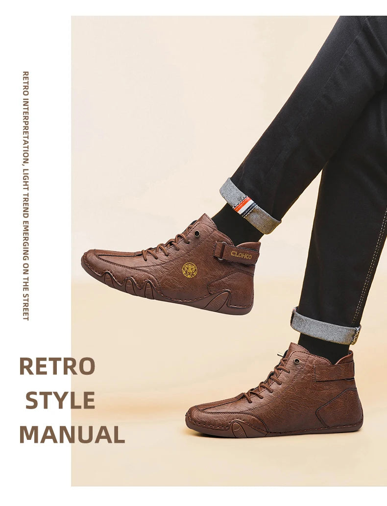 CLOHOO Hand-Sewn Soft-Soled Octopus Boot Men's Short Boots High-Top Leather Boots for Men