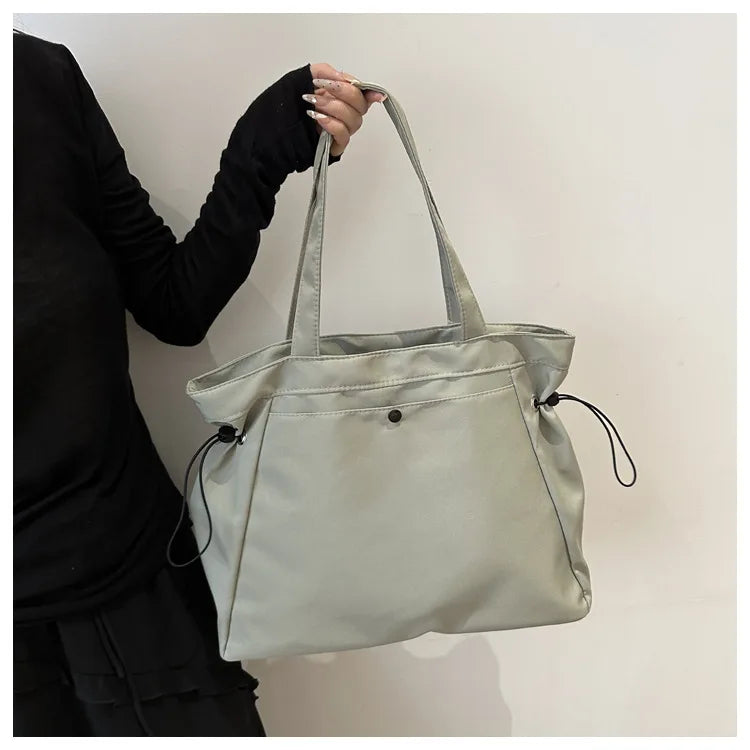 Casual Large Capacity Tote Bag for Women - Simple Aesthetic Drawstring Shoulder Bag