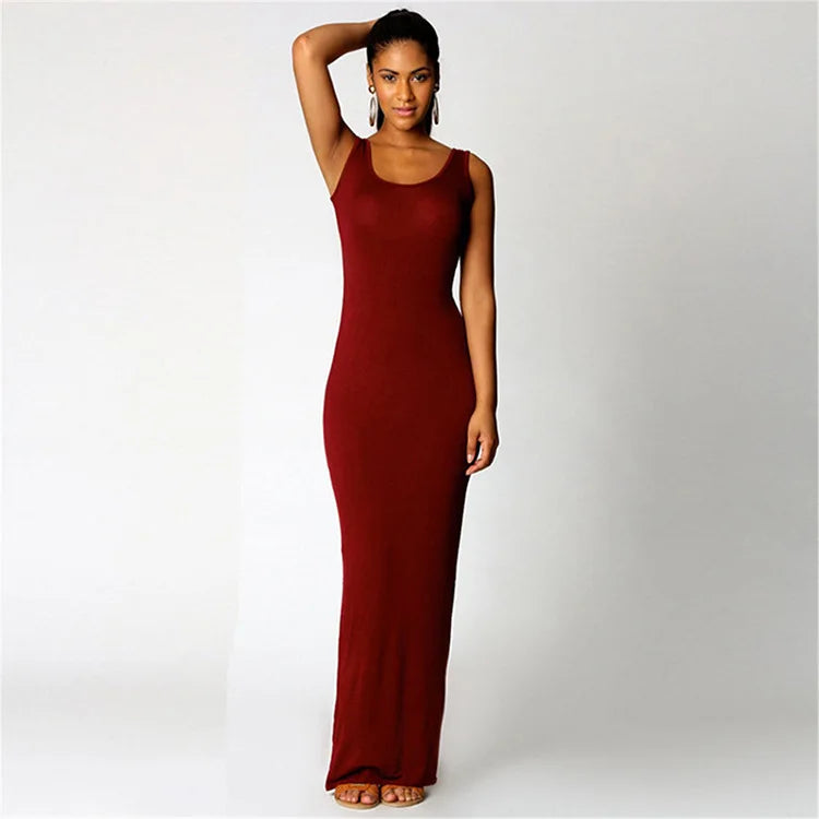 Elegant Women's Maxi Dress - Sleeveless Bodycon for Spring/Summer
