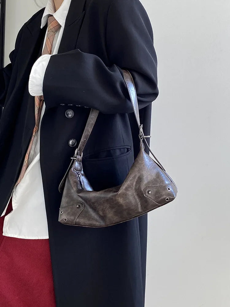 PU Leather Retro Underarm Bag for Women - Y2K Vintage Small Crossbody Handbag - JStorehub 