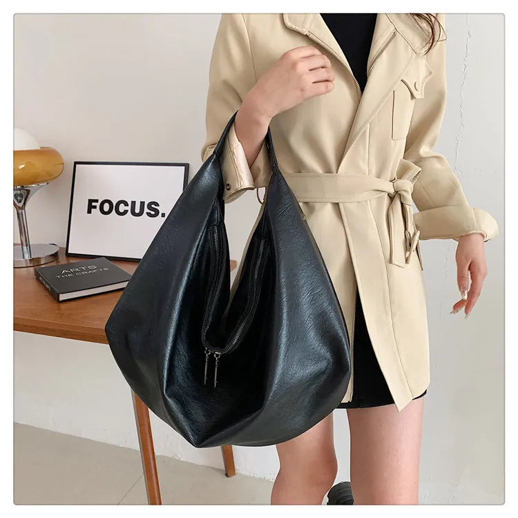 Big Black Shoulder Bag for Women - Large Hobo Soft Leather Crossbody Tote Bag