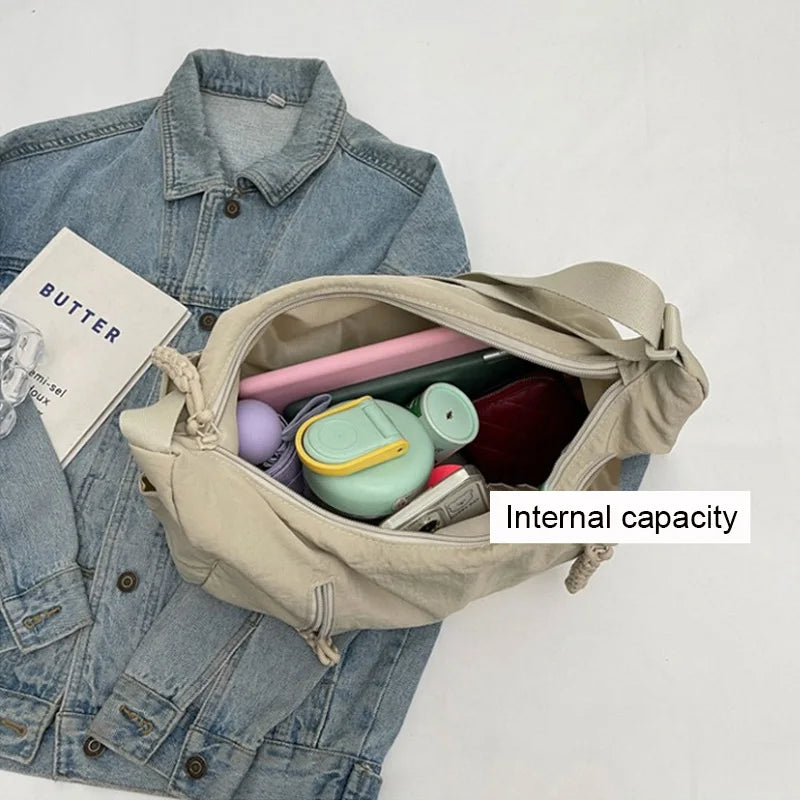 Trendy Women's Soft Cloth Shoulder Bag - Solid Color Y2K Casual Big Crossbody Bag 2026