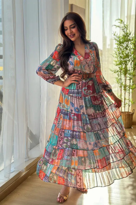 Women Dresses: BKLD V-Neck Chiffon Evening Dress | Salman Store