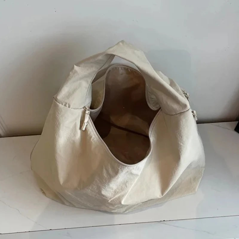 Chic Solid Color Nylon Tote Bag with Multiple Pockets - Large Capacity Shoulder Bag - JStorehub 