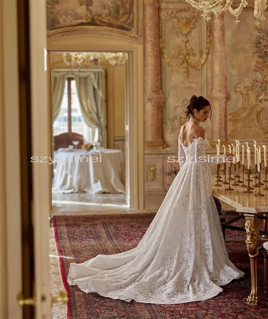 Modern Sweetheart A-Line Wedding Dress - Long Sleeve Customizable Bridal Gown 2026 - JStorehub 