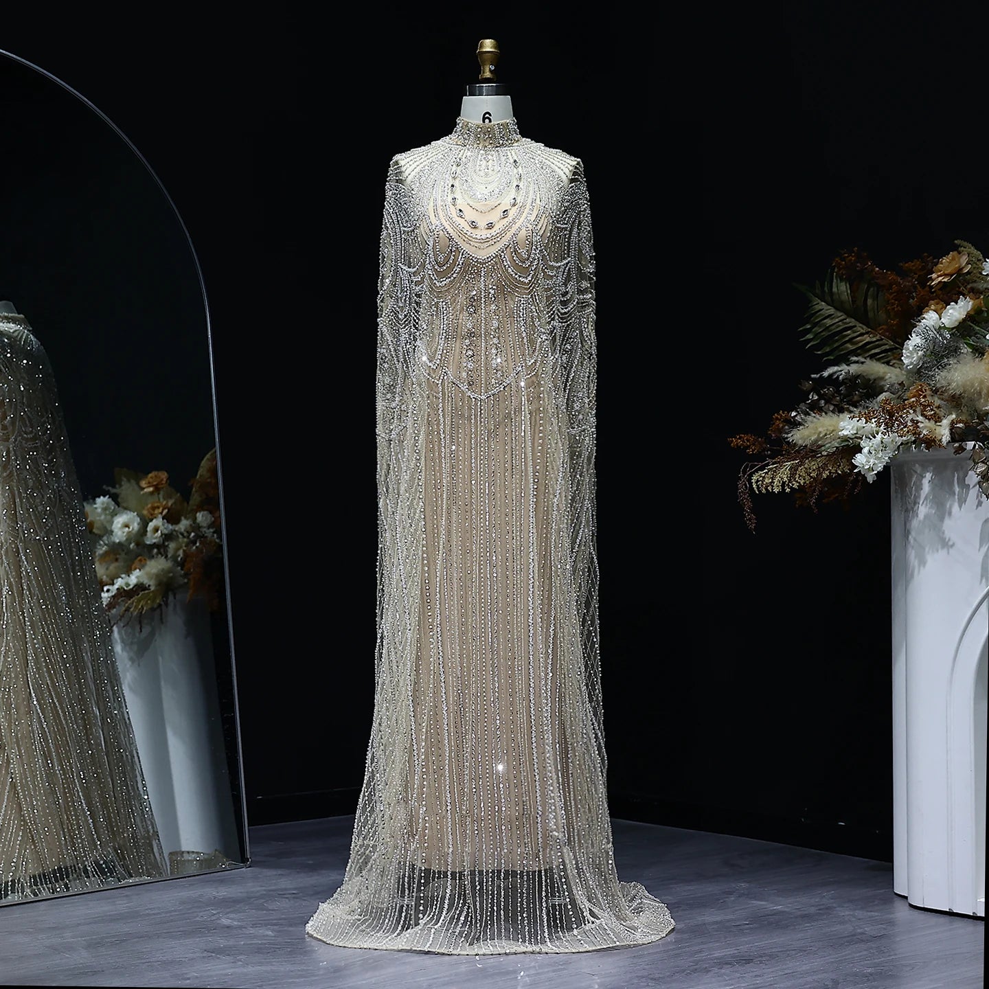 Customized Luxury Nude Caftan Prom Evening Dress - Elegant Party Gown