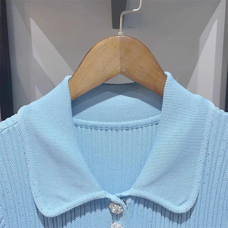 Women Dresses - Polo Neck Knitted Dress Y2K - Salman Store