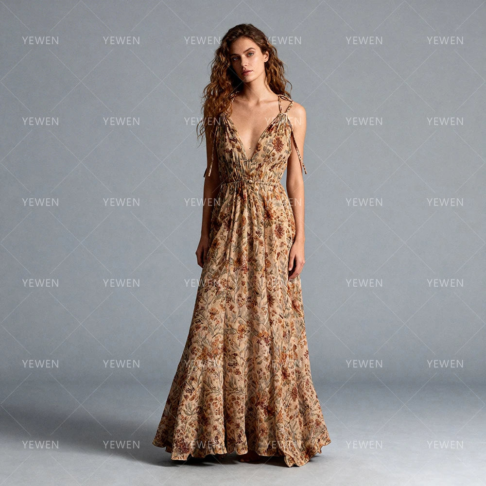 Chiffon Floral Boho Evening Gown - Summer Formal Dress for Pregnant Women - SalmanStore 