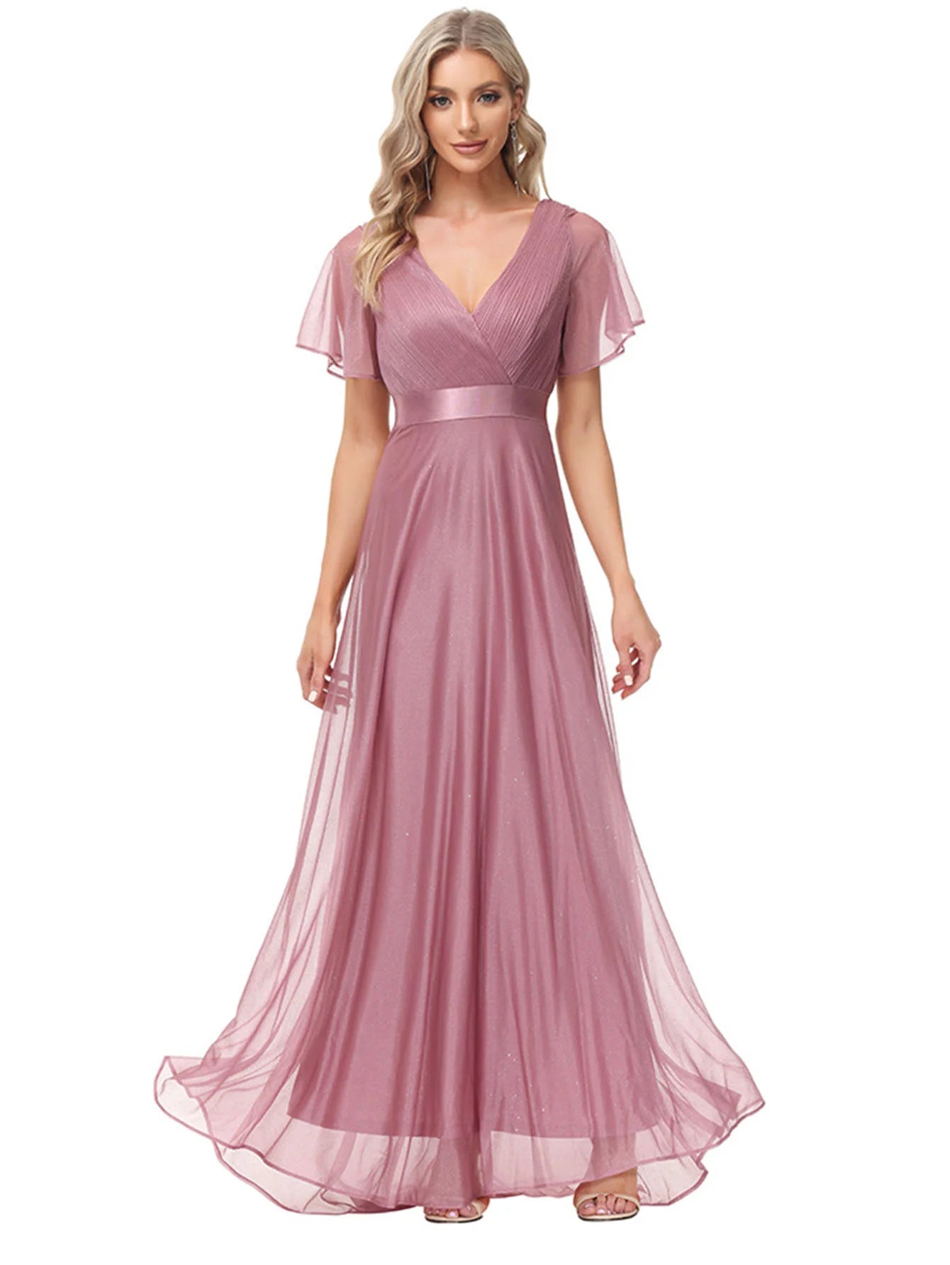 Sexy Pink Chiffon Tulle Maxi Summer Dress - Casual Vintage Long Party Gown - JStorehub 