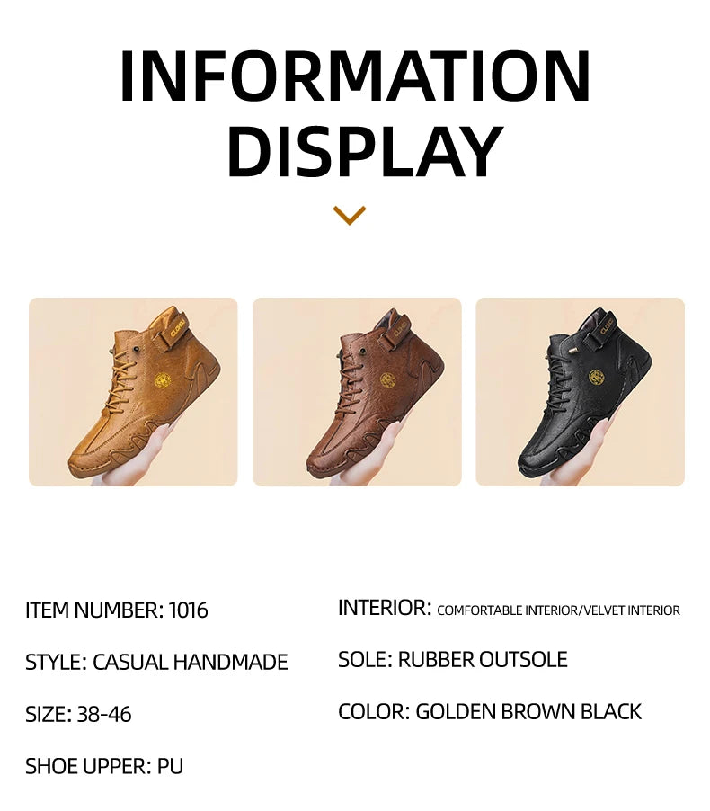 CLOHOO Hand-Sewn Soft-Soled Octopus Boot Men's Short Boots High-Top Leather Boots for Men