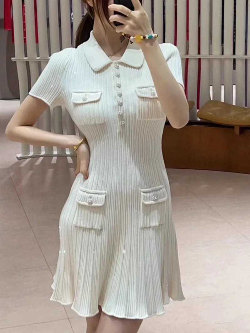 Women Dresses - Polo Neck Knitted Dress Y2K - Salman Store
