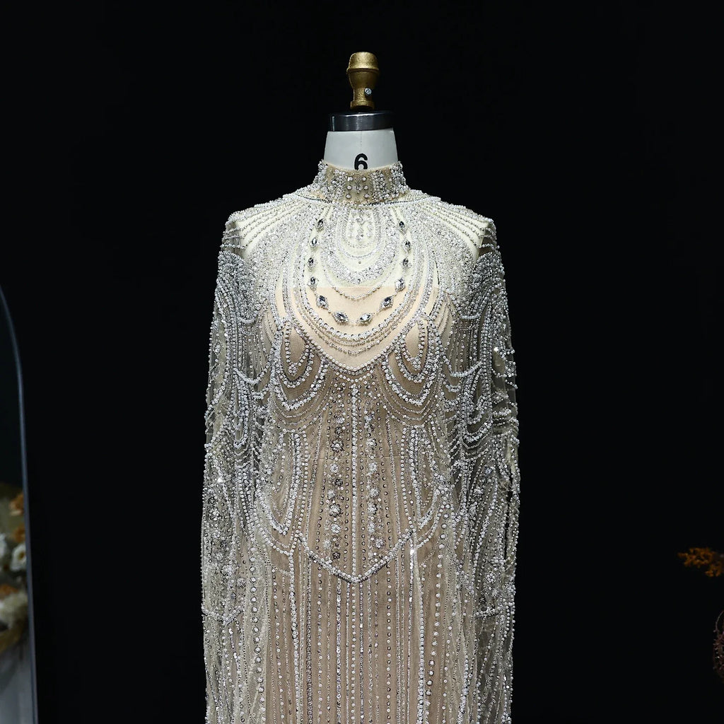 Customized Luxury Nude Caftan Prom Evening Dress - Elegant Party Gown - JStorehub 