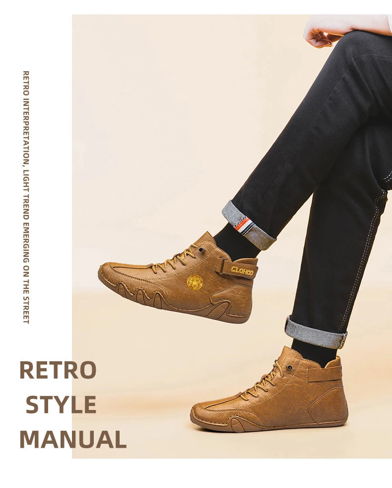 CLOHOO Hand-Sewn Soft-Soled Octopus Boot Men's Short Boots High-Top Leather Boots for Men