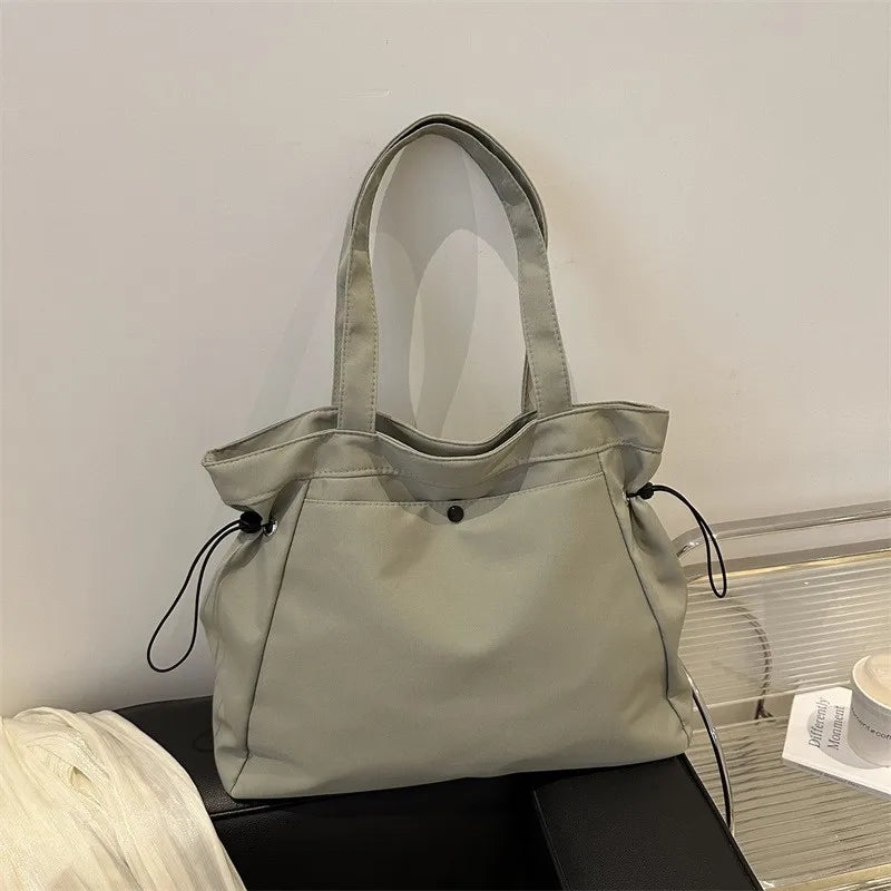 Casual Large Capacity Tote Bag for Women - Simple Aesthetic Drawstring Shoulder Bag